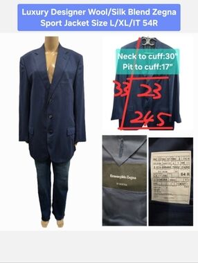 Luxury Designer Wool/Silk Blend Zegna Sport Jacket Size L/XL/IT 54R